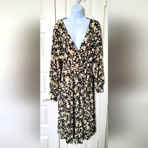 *NWT* H&M Long-Sleeve Floral Midi Faux Wrap Dress - Women's Size XL
